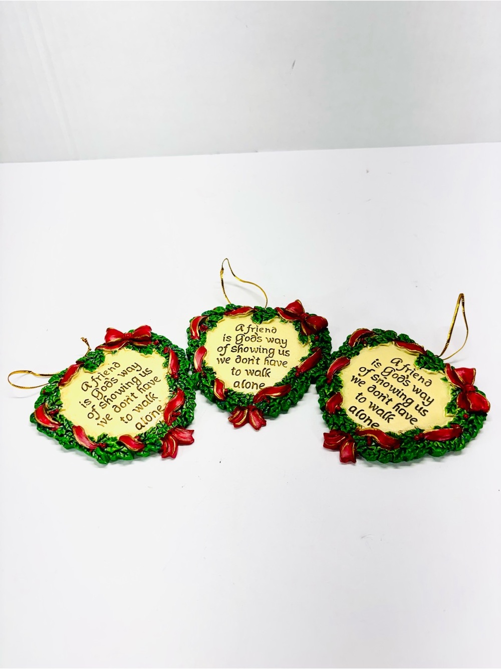 Vintage 1991 Heart-Shaped Wreath Christmas Ornament "A Friend Is God's Way Of.."